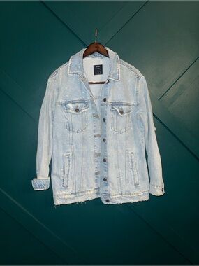 Bershka Light Blue Oversized Distressed Denim Jacket